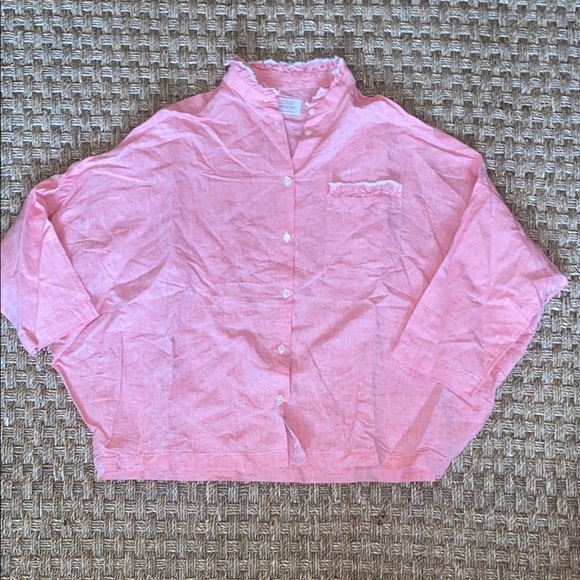 Gallego Desportes Orange Linen blend Button-Up Shirt stand Up collar 3/4 Sleeve - Picture 1 of 12